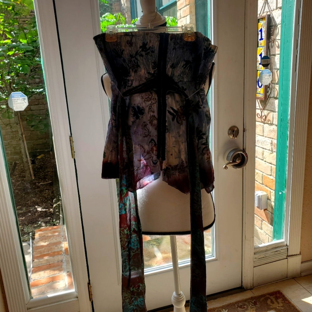 Free People zip front strapless shirt with tye